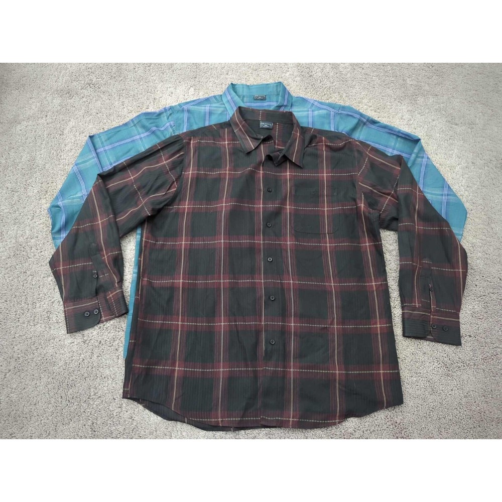 Lot of 2 R&R Button Up‎ Shirt Mens XXL Plaid Long Sleeve Pocket Casual